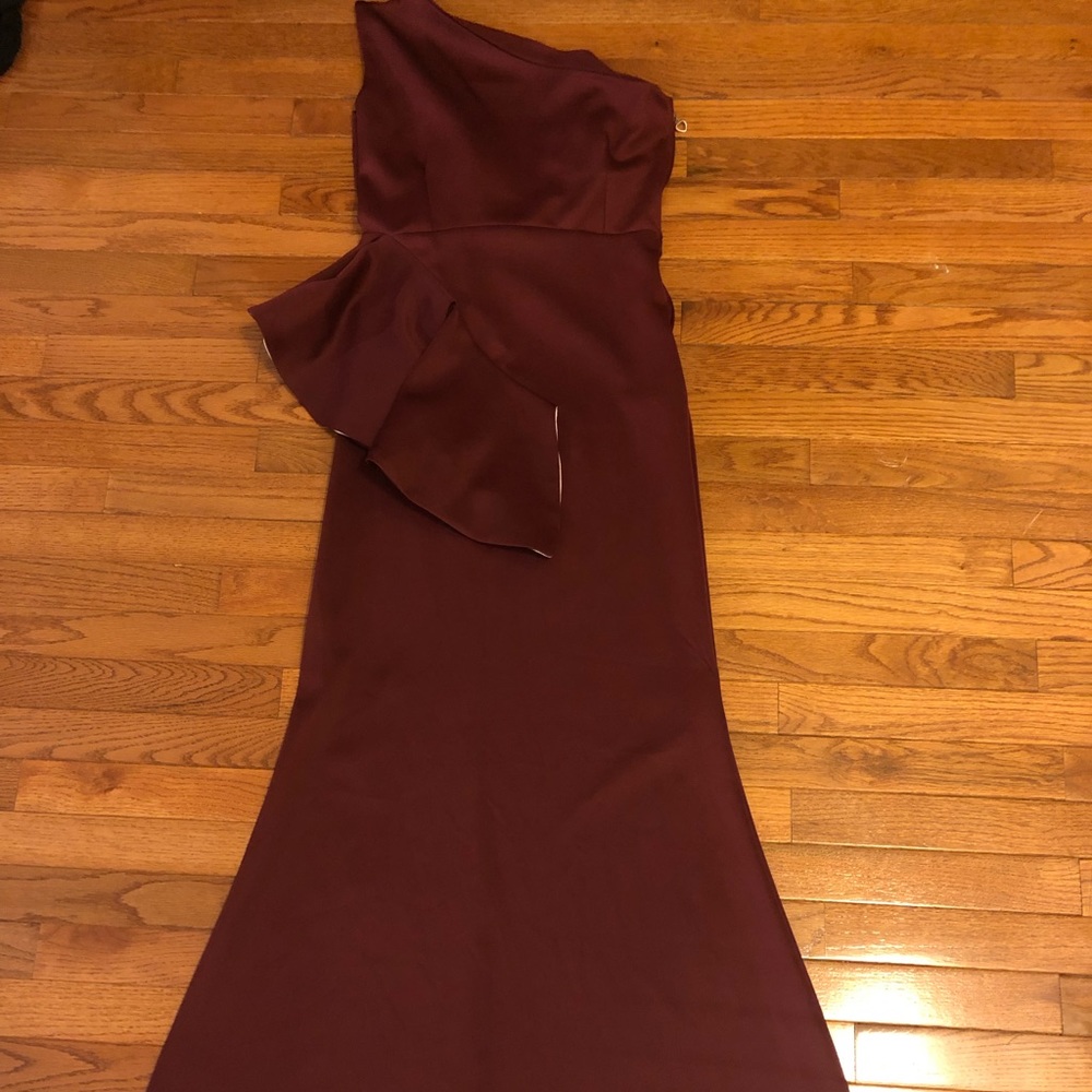 Burgundy Silk Ruffle Gown - Picture 2 of 2